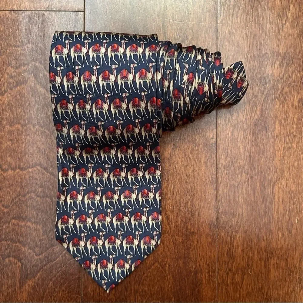Awesome Camel Tie, 100% Silk and Made in Italy, Blue and Red, Beaufort Tie Rack